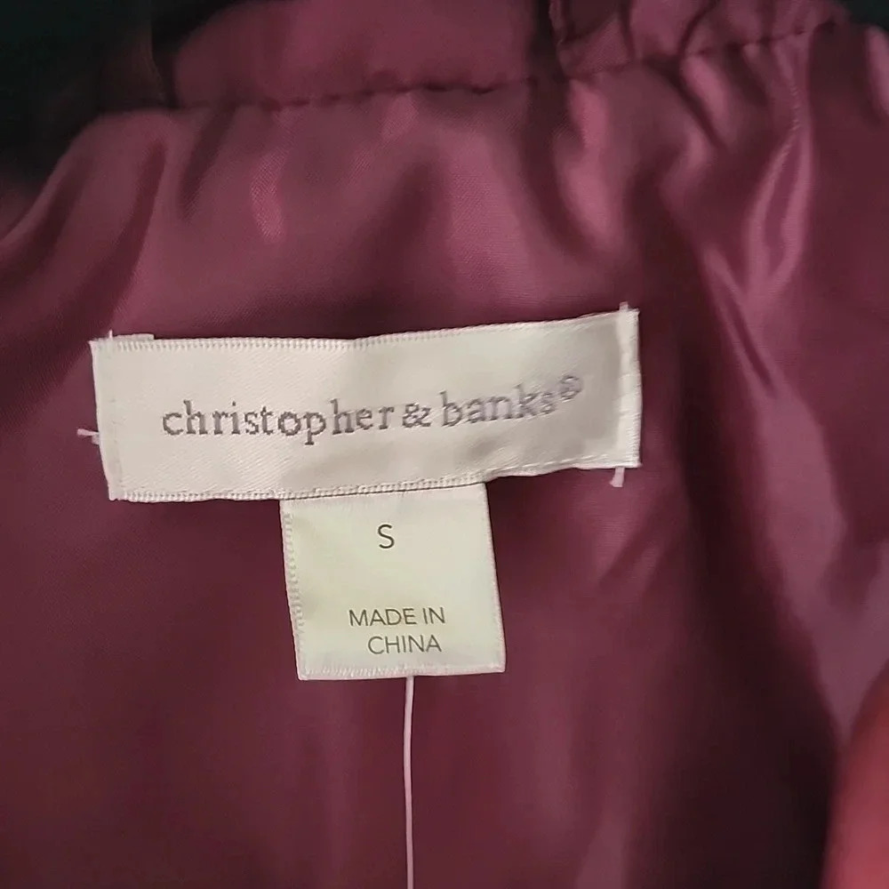 Christopher & Banks Burgundy Quilted Puffer Vest Women's Small Snap Zip Mock - Picture 5 of 5